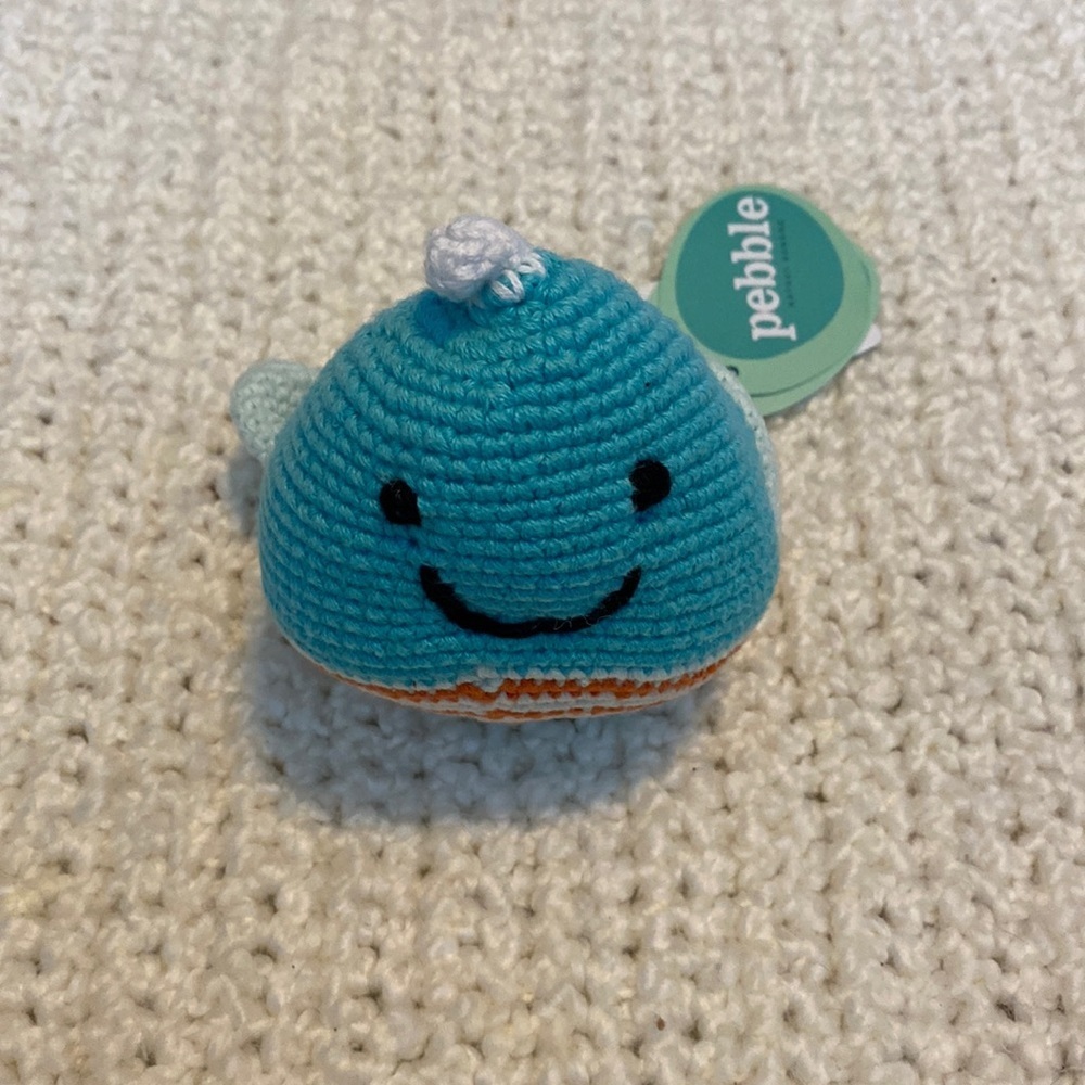 Pebble Child Handmade Fair Trade Baby Whale Baby Rattle Animal Toy New with tag